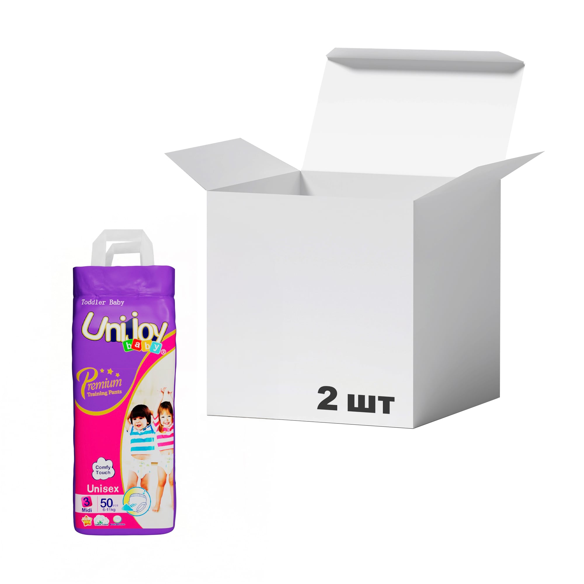 Упаковка підгузків-трусиків Unijoy Premium розмір М (6-11 кг), 50 шт * 2 шт
